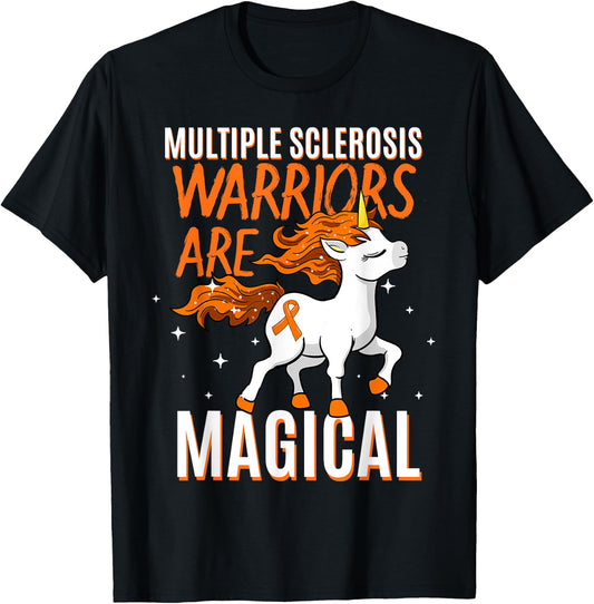 Niedliche Multiple Sklerose Awareness Kleidung Women's Graphic Black Small Classic Fit Short Sleeve Multiple Sclerosis Warriors Are Magical Unicorn Graphic T-Shirt - T-Shirt | Black