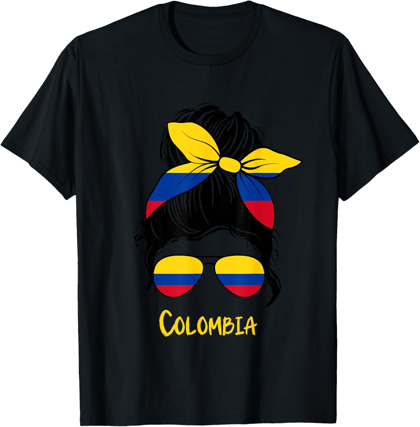 Colombian Girl Bandana Glasses Flag Colors Latina Pride T-Shirt - T-Shirt | Black