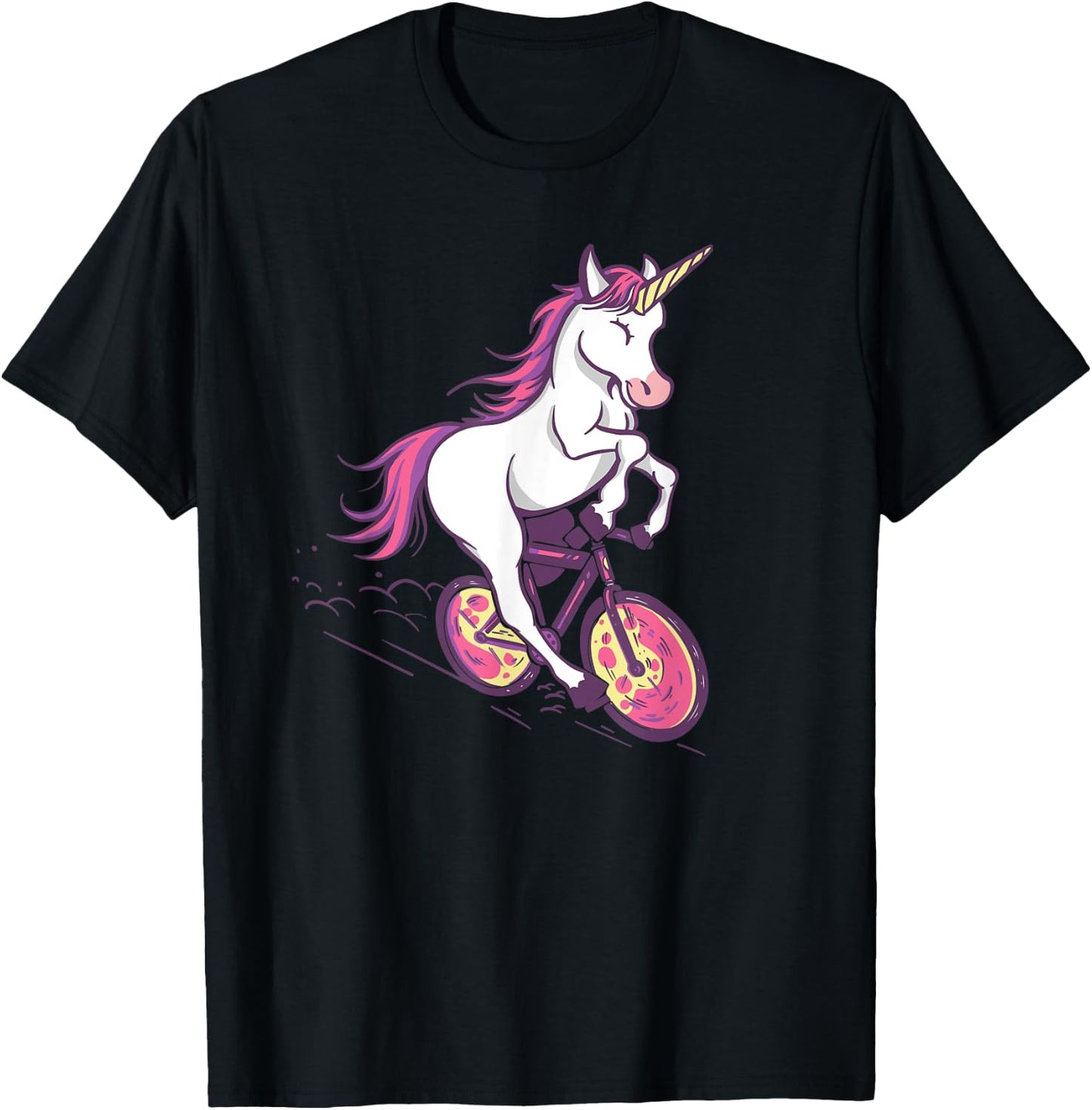 Magical Unicorn Riding Bike - Cute Illustration T-Shirt - T-Shirt | Black