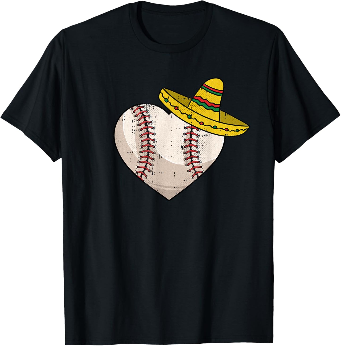 Baseball Heart Cinco De Mayo Funny Sport Sombrero Mexican T-Shirt - T-Shirt | Black