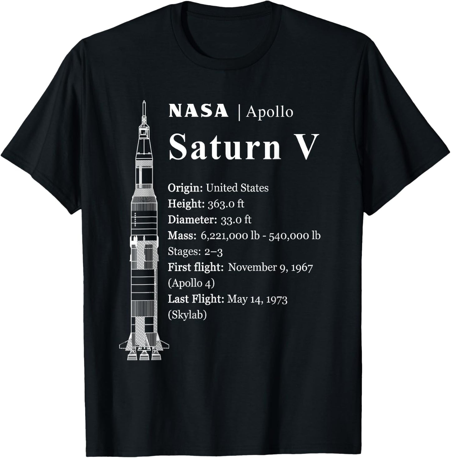Saturn V Blueprint Style - NASA History - Apollo Program T-Shirt - T-Shirt | Black