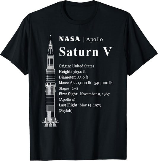 Saturn V Blueprint Style - NASA History - Apollo Program T-Shirt - T-Shirt | Black