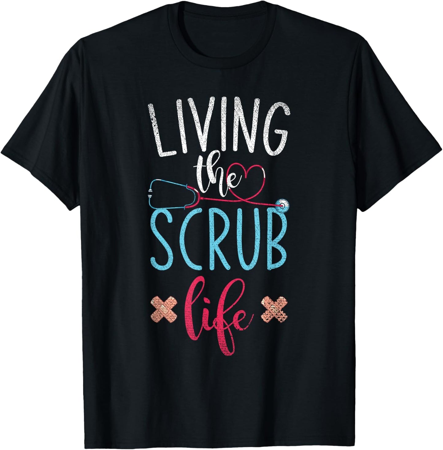 Stethoscope Heart Medical Nursery Nursing Bandaids Nurse T-Shirt - T-Shirt | Black