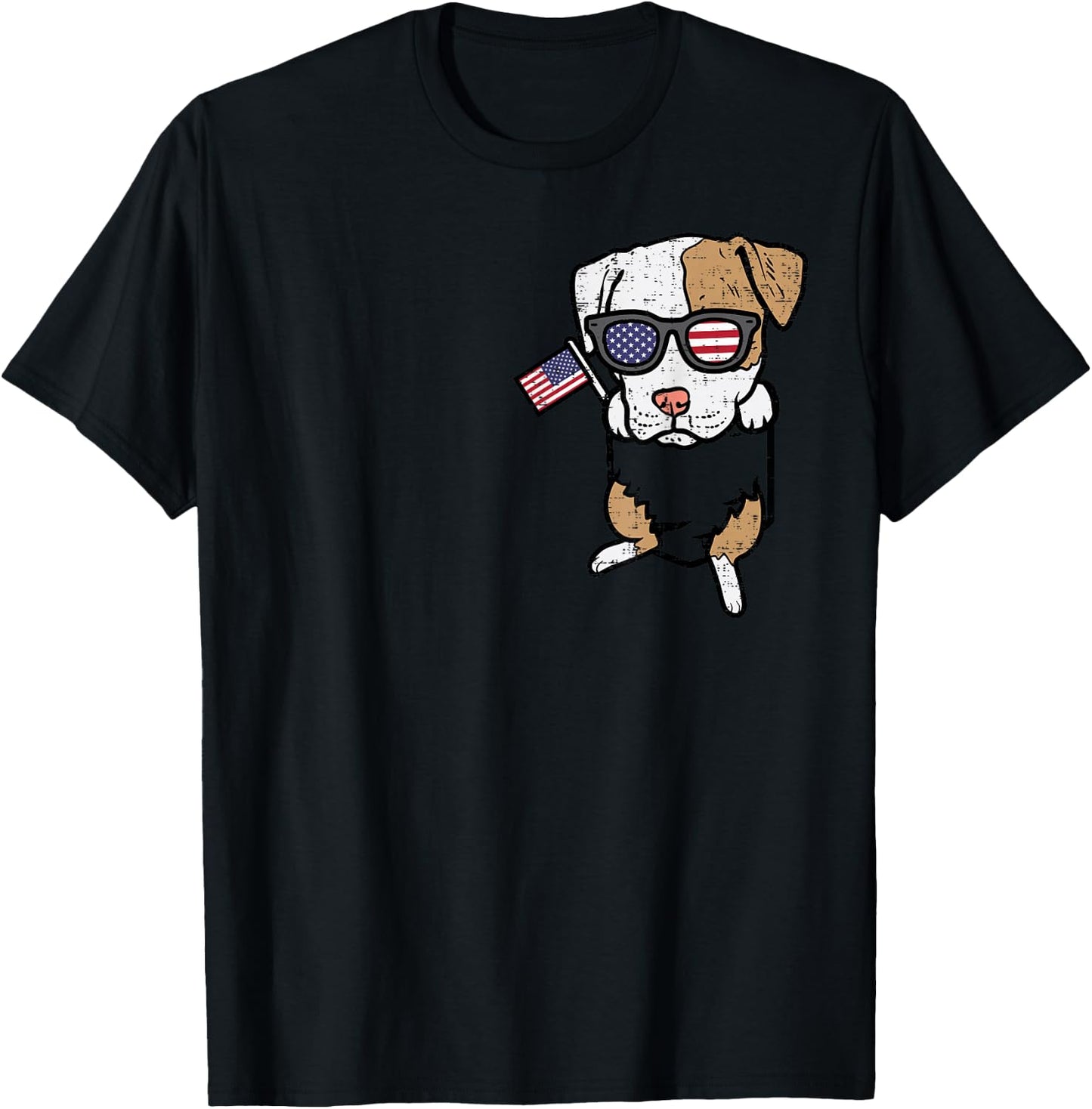 Pitbull Pocket Cute Pit American USA 4th Of July Fourth Dog T-Shirt - T-Shirt | Black