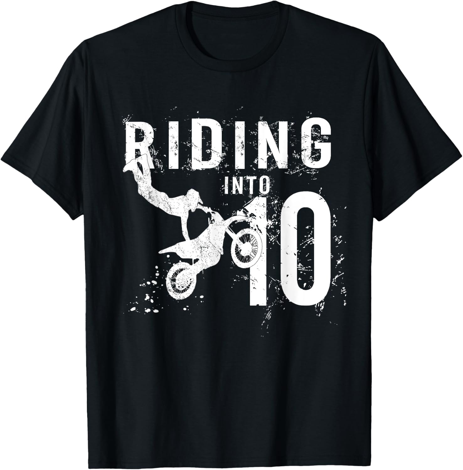 Riding Into 10 Years Old 10th Birthday Boy Dirt Bike Party T-Shirt - T-Shirt | Black
