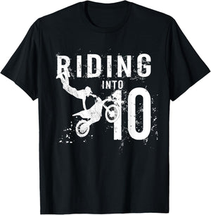 Riding Into 10 Years Old 10th Birthday Boy Dirt Bike Party T-Shirt - T-Shirt | Black
