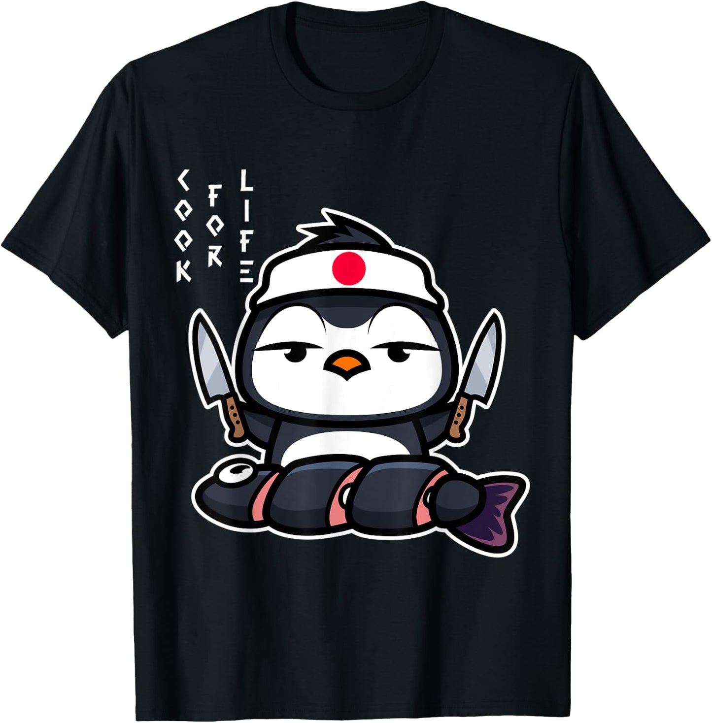 Japanese Penguin Cook Asian Food Funny T-Shirt - T-Shirt | Black