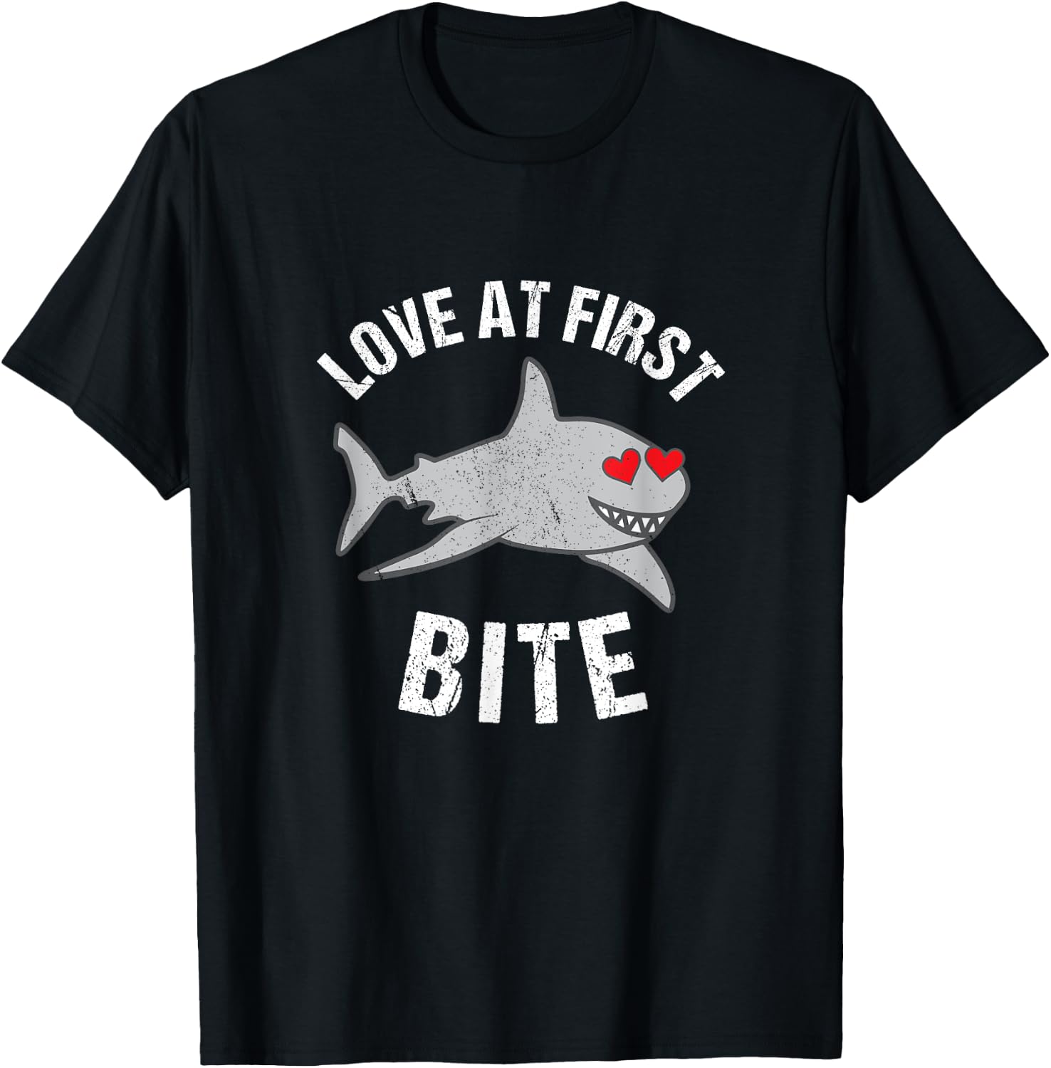 Shark Valentines Boys Funny Love At First Bite Girls T-Shirt - T-Shirt | Black