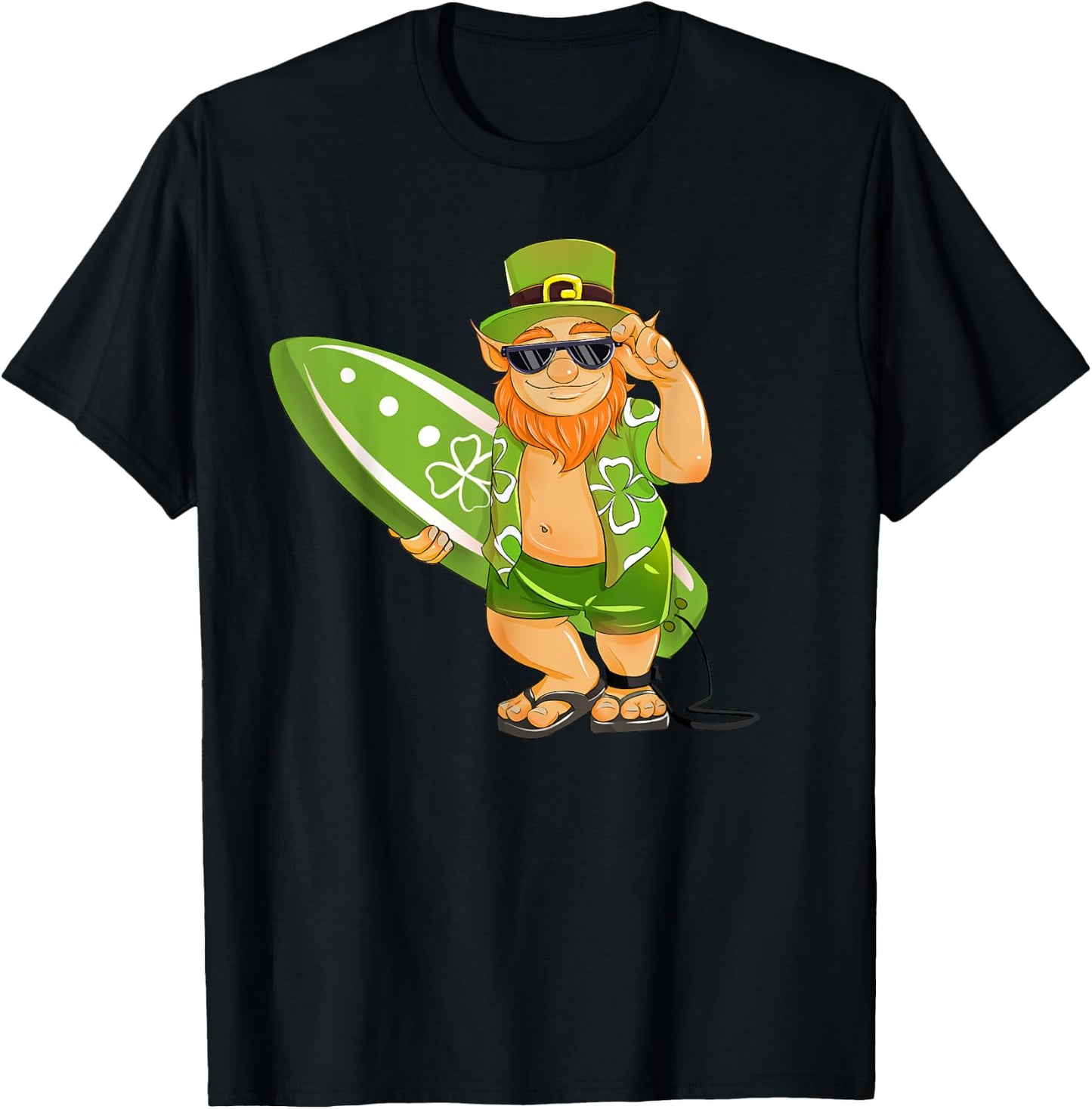 Surfing Leprechaun Hawaiian Surfing St Patricks Day Hawaii T-Shirt - T-Shirt | Black