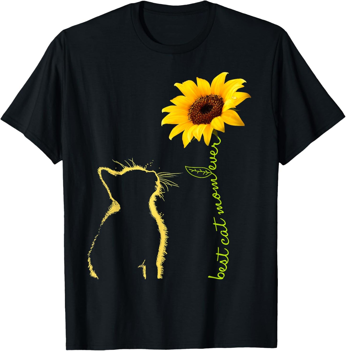 Best Cat Mom Ever Sunflower Mother's Day for Cat Lover T-Shirt - T-Shirt | Black