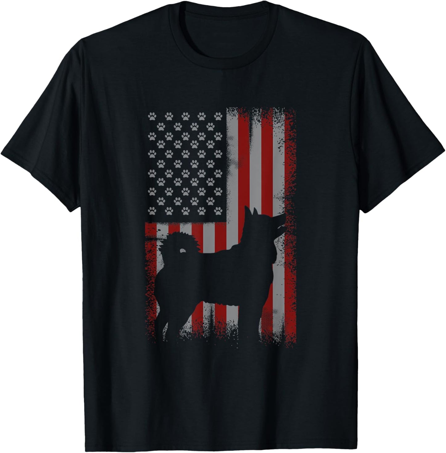 Patriotic American Flag Siberian Husky Lover Gift Men T-Shirt - T-Shirt | Black