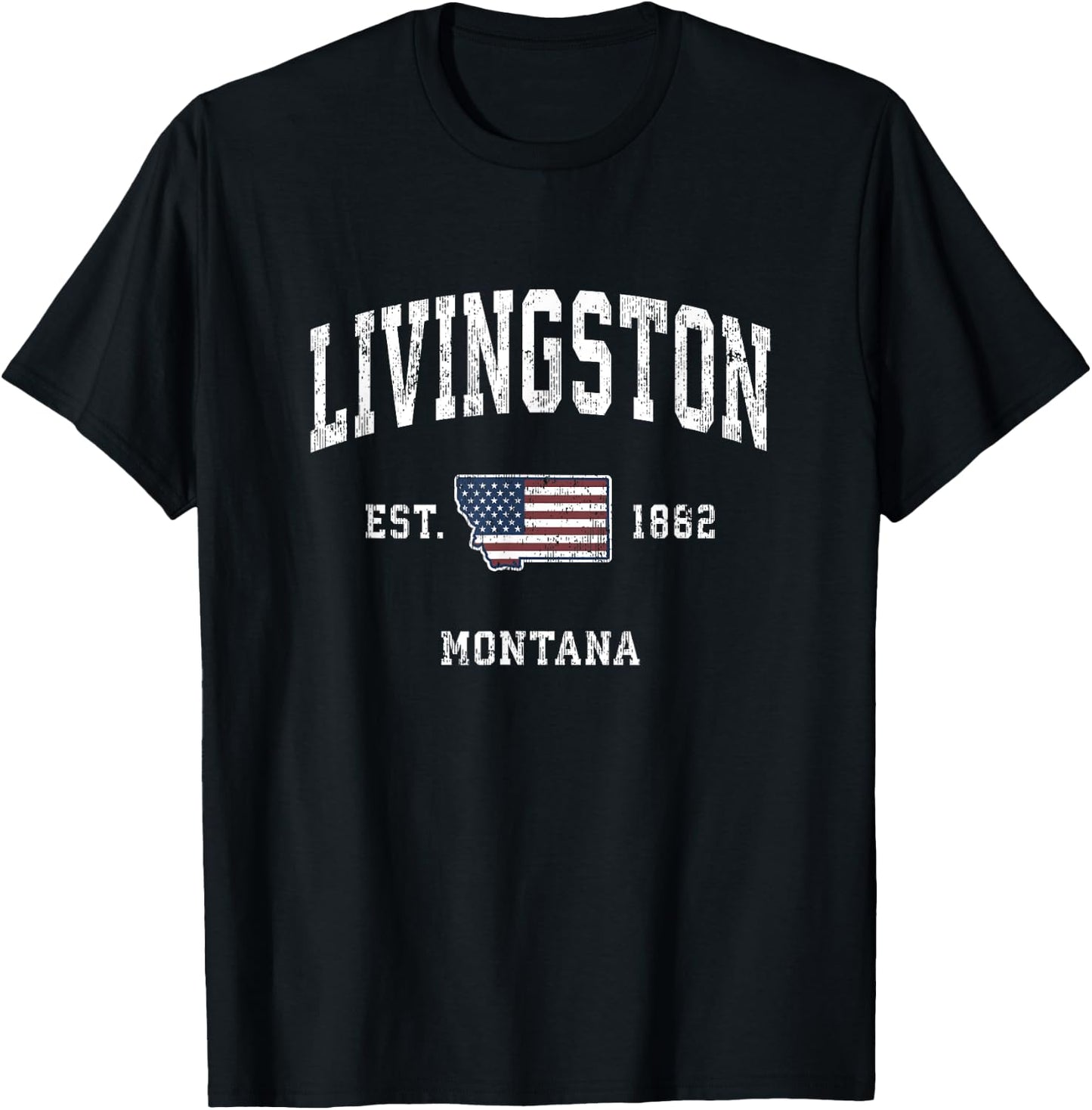 Livingston Montana MT Vintage American Flag Sports Design Kids Men T-Shirt - T-Shirt | Black