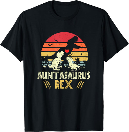 Auntasaurus Rex Vintage Dinosaur Auntiesaurus T-Shirt - T-Shirt | Black