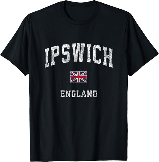 Ipswich England Vintage Athletic Sports Design T-Shirt - T-Shirt | Black
