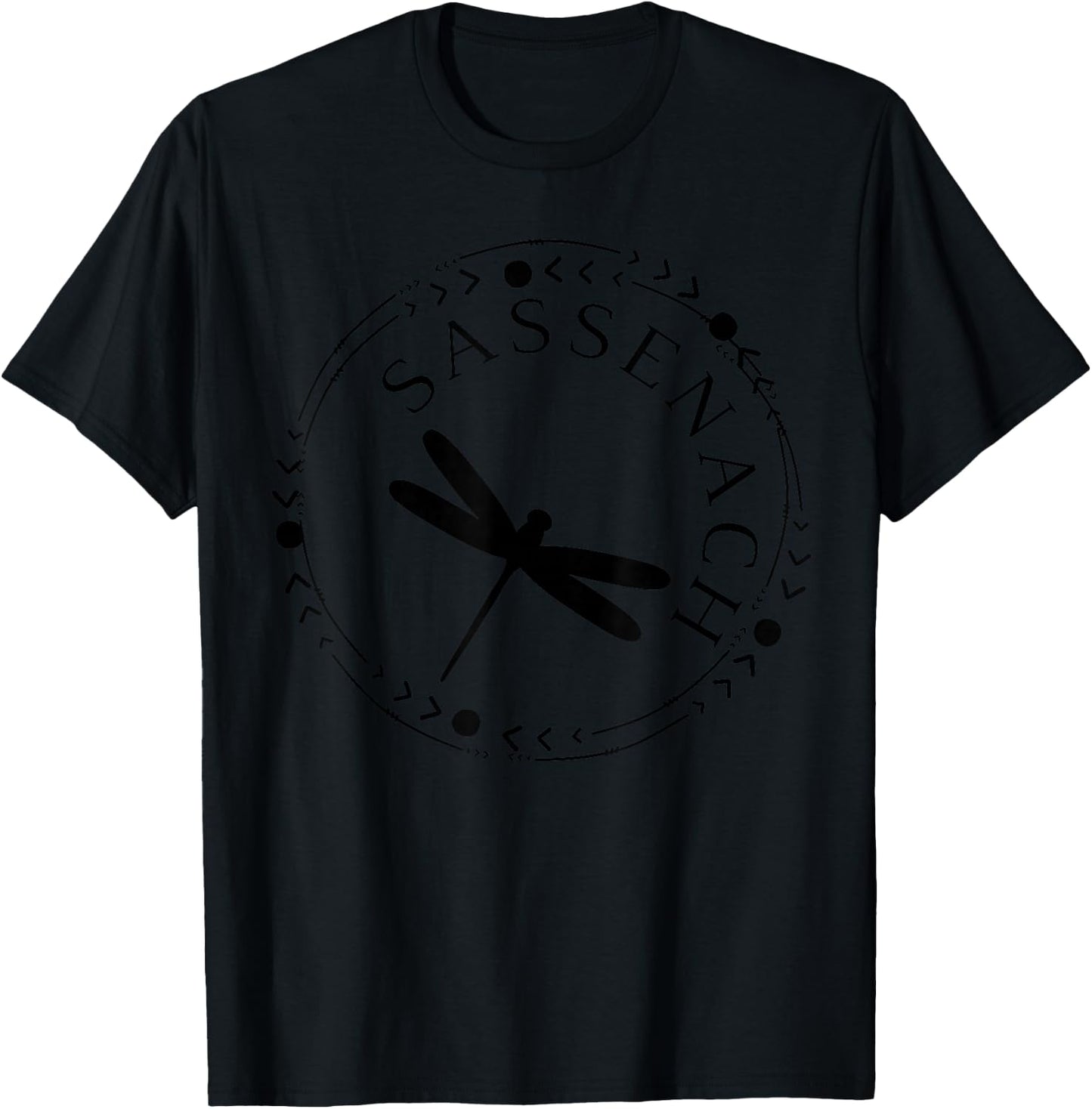 Sassenach Gifts Sassenach Dragonfly - -Adults, Grey, Small, Short Sleeve, , Classic Fit, Bohemian Style, Dragonfly Pattern T-Shirt - T-Shirt | Black