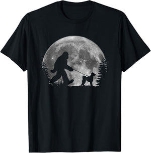 Bigfoot Walking a Dog Funny Pumi Lovers Moon Halloween T-Shirt - T-Shirt | Black