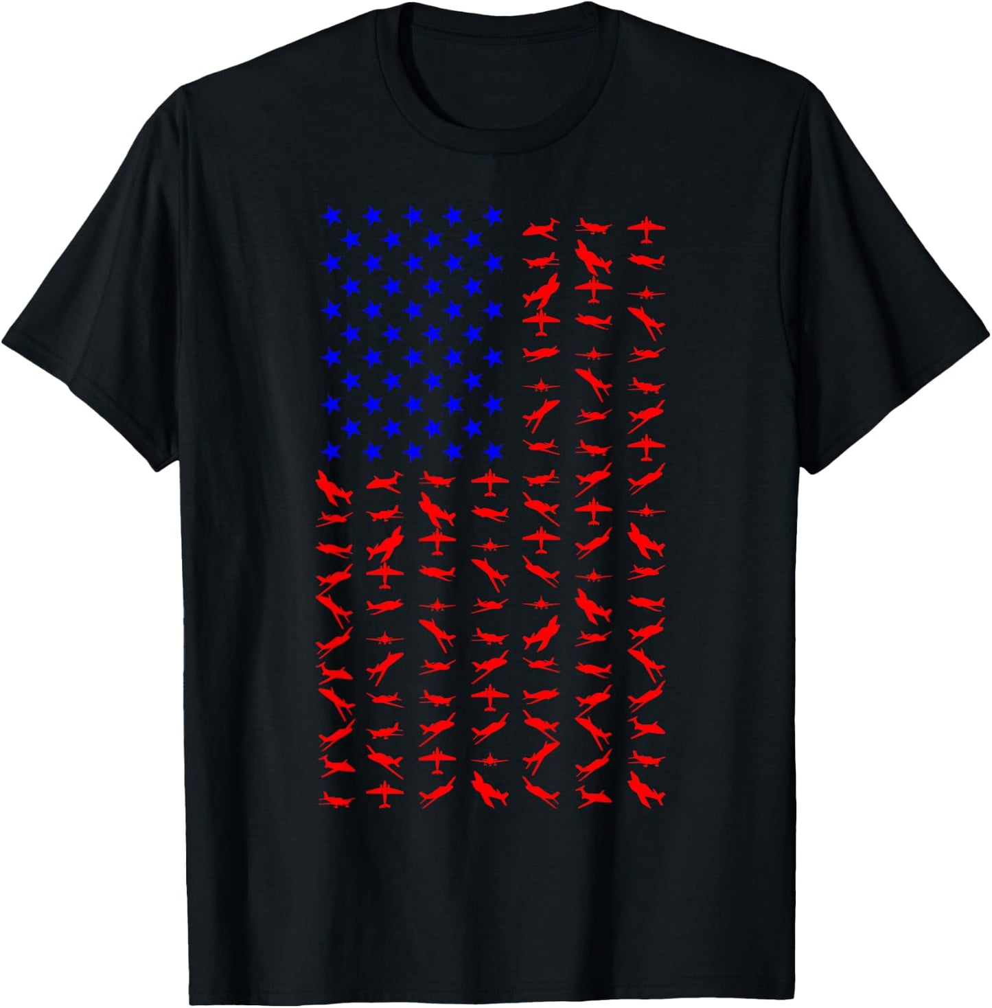 Airplane US Flag American Independence Day 4th Of July T-Shirt - T-Shirt | Black