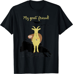 Funny My Goat Friend Sloth Lovers Goat Lovers T-Shirt - T-Shirt | Black
