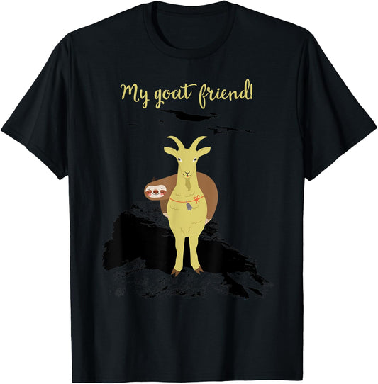 Funny My Goat Friend Sloth Lovers Goat Lovers T-Shirt - T-Shirt | Black