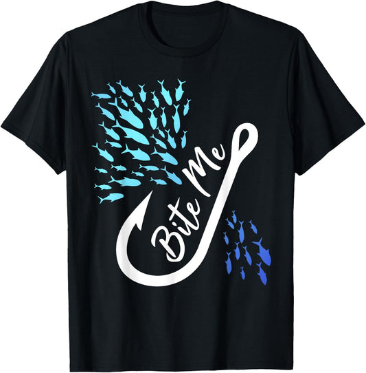 Fishing Fisherman Bite Me Funny Gift Fish Design Idea design T-Shirt - T-Shirt | Black