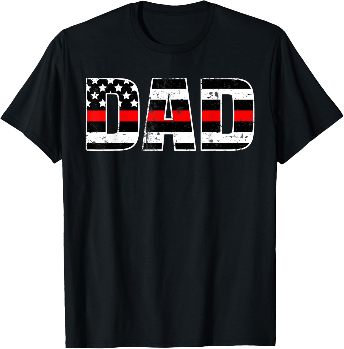 Firefighter Dad Shirt Thin Line In Red Daddy Father Shirt T-Shirt - T-Shirt | Black