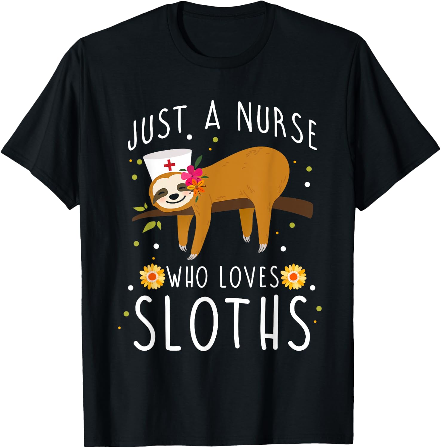 Cute Animal Sloth Lover Women Girls Medical Nurse T-Shirt - T-Shirt | Black
