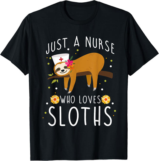 Cute Animal Sloth Lover Women Girls Medical Nurse T-Shirt - T-Shirt | Black