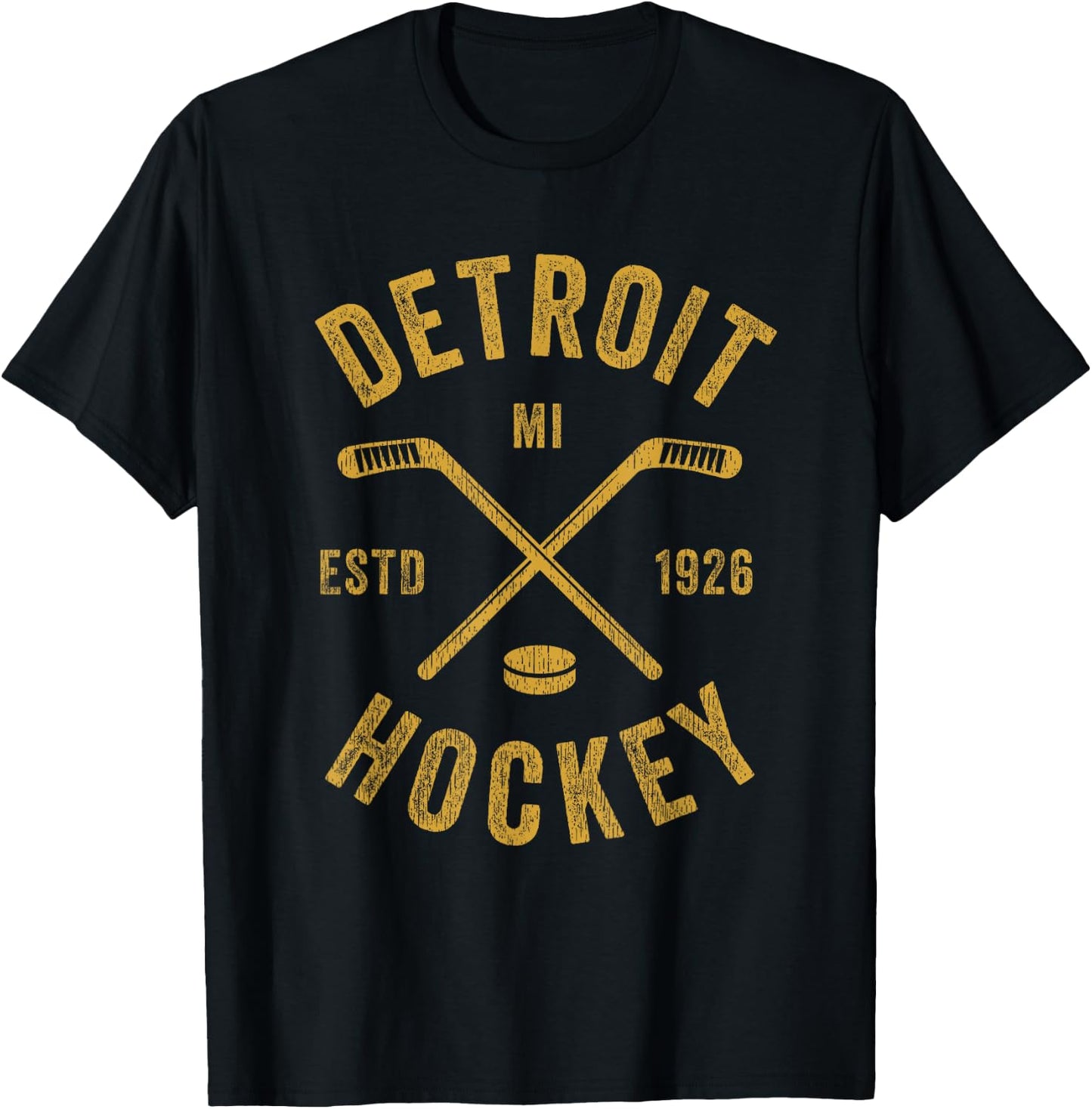 Vintage Detroit MI Ice Hockey Sticks Detroit Hockey T-Shirt - T-Shirt | Black