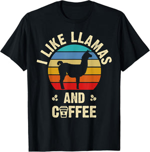 I like Llamas & Coffee Funny vintage llama theme lover T-Shirt - T-Shirt | Black