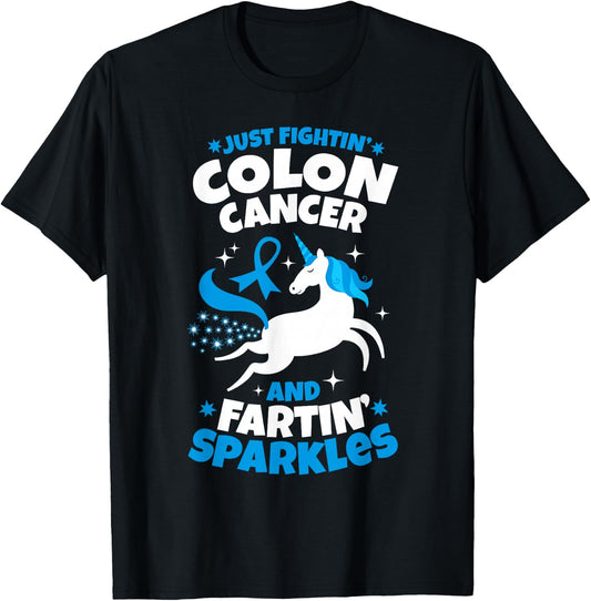 Funny Colon Cancer Fighter Fighting Unicorn Quote T-Shirt - T-Shirt | Black