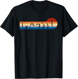Gymnastics Vintage Retro Sunset Silhouette, Cool Gymnast T-Shirt - T-Shirt | Black