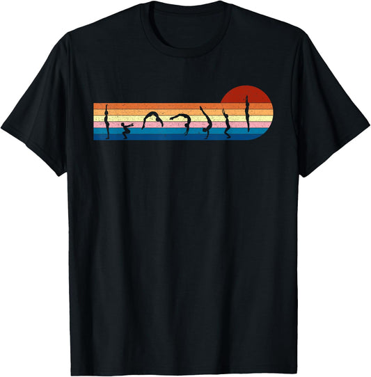 Gymnastics Vintage Retro Sunset Silhouette, Cool Gymnast T-Shirt - T-Shirt | Black
