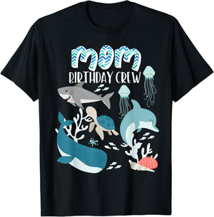 Mom of the Birthday Boy Ocean Sea Animals Birthday Party T-Shirt - T-Shirt | Black