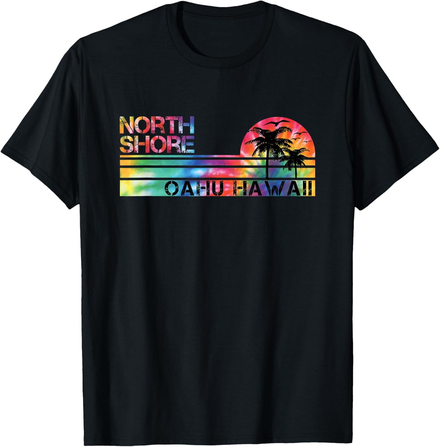 North Shore Oahu Hawaii Tie Dye Vintage Inspired Striped T-Shirt - T-Shirt | Black