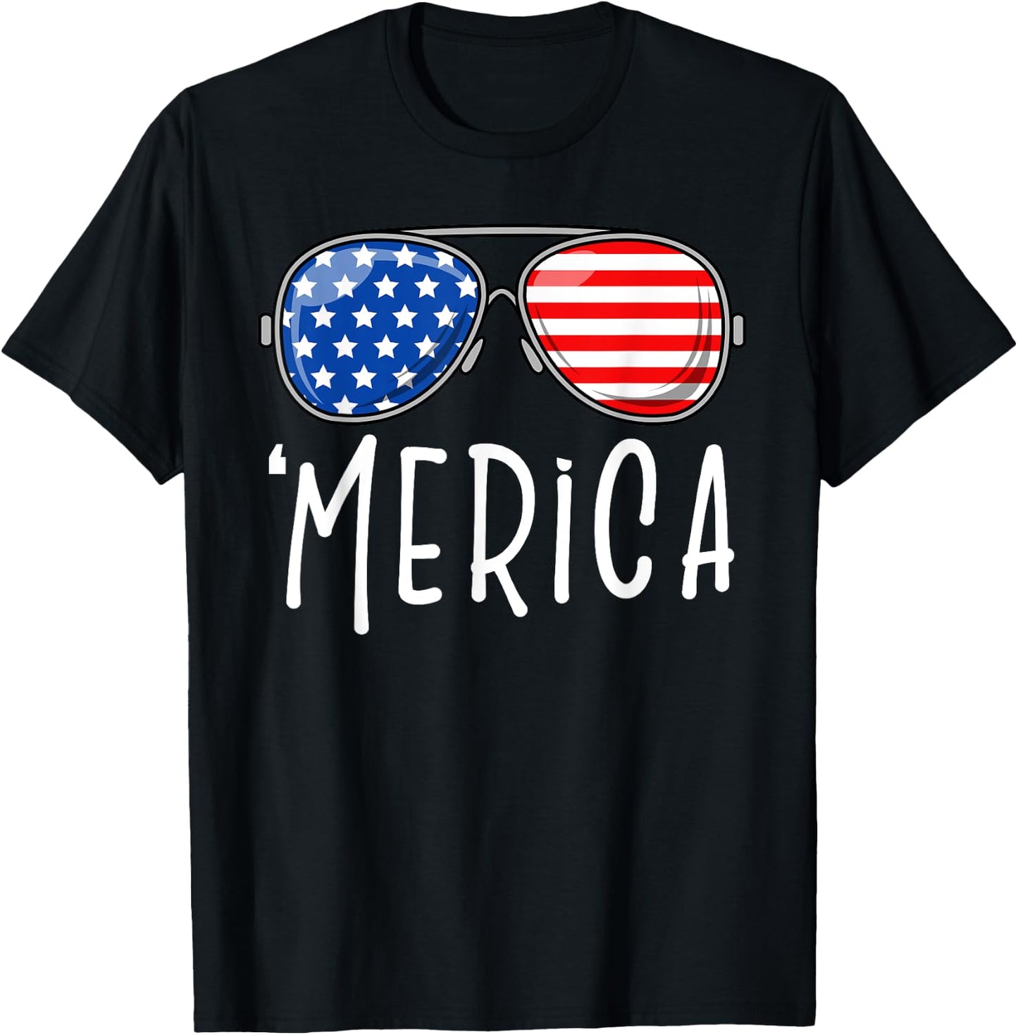 Merica Sunglasses | USA Flag 4th Of July Costume Women Kids Men T-Shirt - T-Shirt | Black
