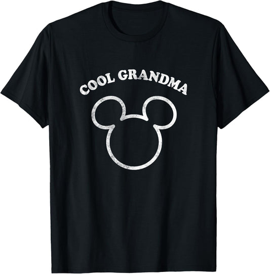 Disney Mickey And Friends Cool Grandma Distressed Chest Logo T-Shirt - T-Shirt | Black