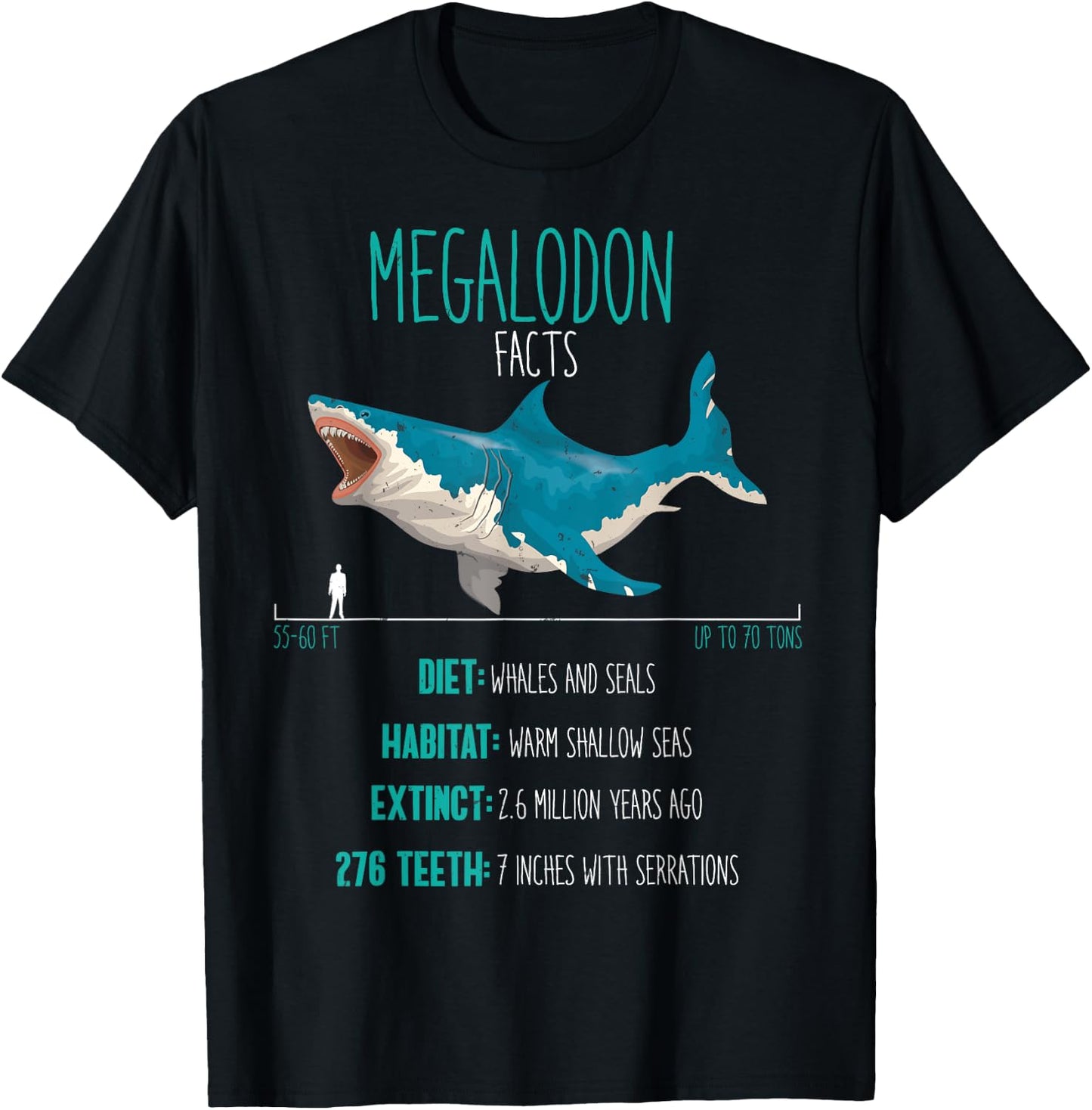 Megalodon Shirt - Shark Facts Lover T-Shirt - T-Shirt | Black