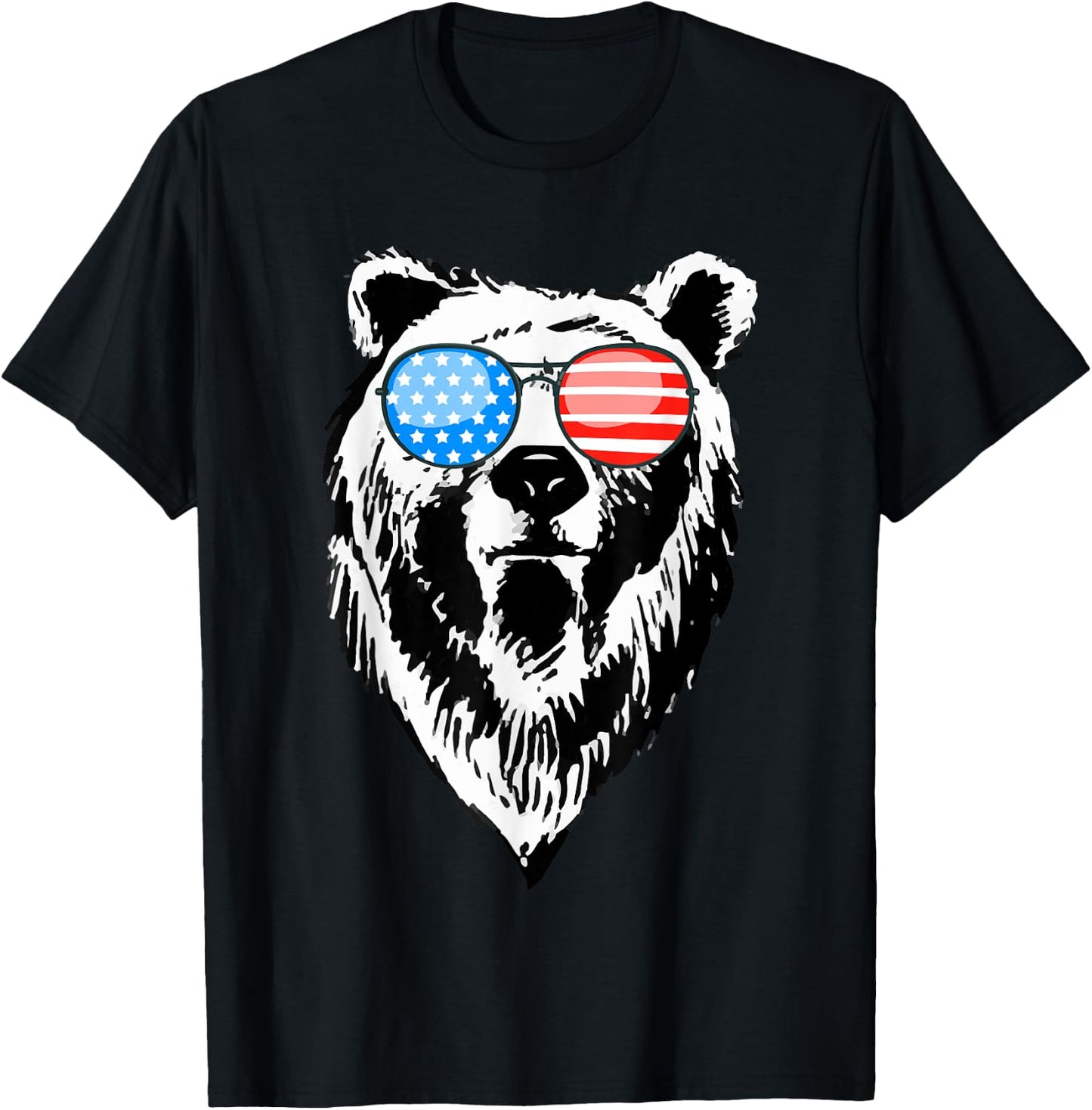 Funny Bear American USA Flag Sunglasses Camping Hunting Gift T-Shirt - T-Shirt | Black
