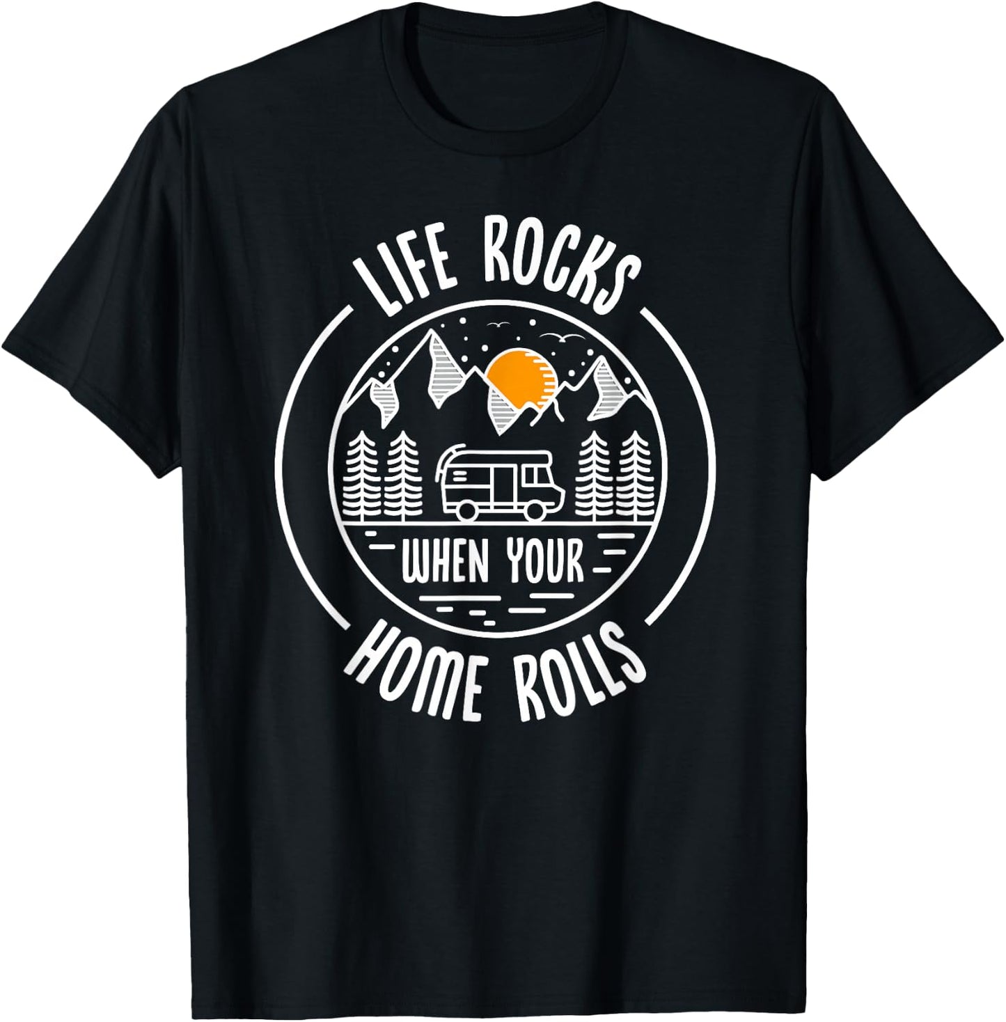 Motorhome Vintage Retro Shirt Life Rocks Saying Camping T-Shirt - T-Shirt | Black