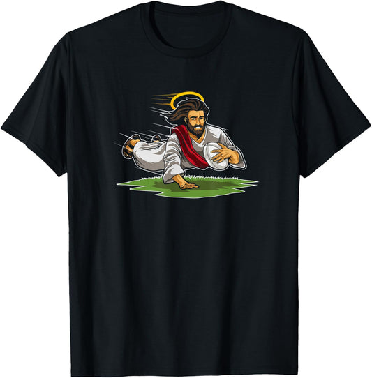 Rugby Jesus Rugby Player Jesus Makes A Touchdown T-Shirt - T-Shirt | Black
