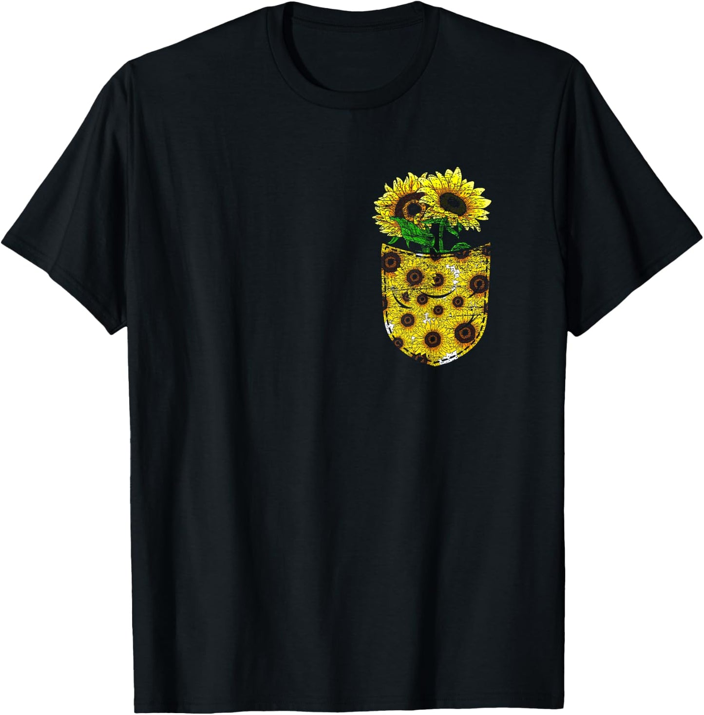 Blossom Yellow Flower Florist Floral Cute Pocket Sunflower T-Shirt - T-Shirt | Black