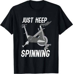 Just Keep Spinning / Spinning Indoor Cycling Bike Design T-Shirt - T-Shirt | Black