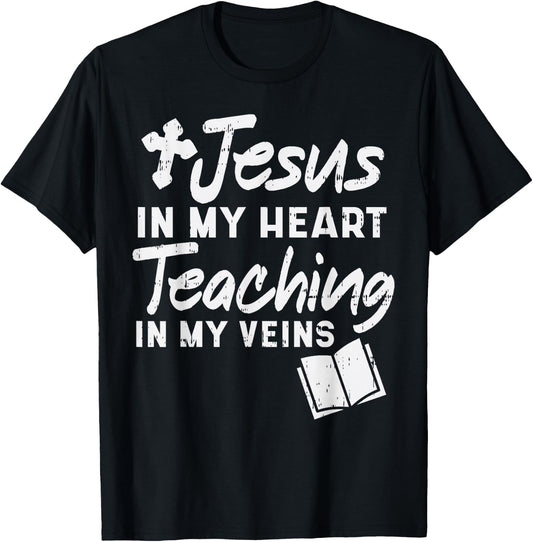 Jesus Heart Teaching Veins Teacher God Faith Christian Gift T-Shirt - T-Shirt | Black