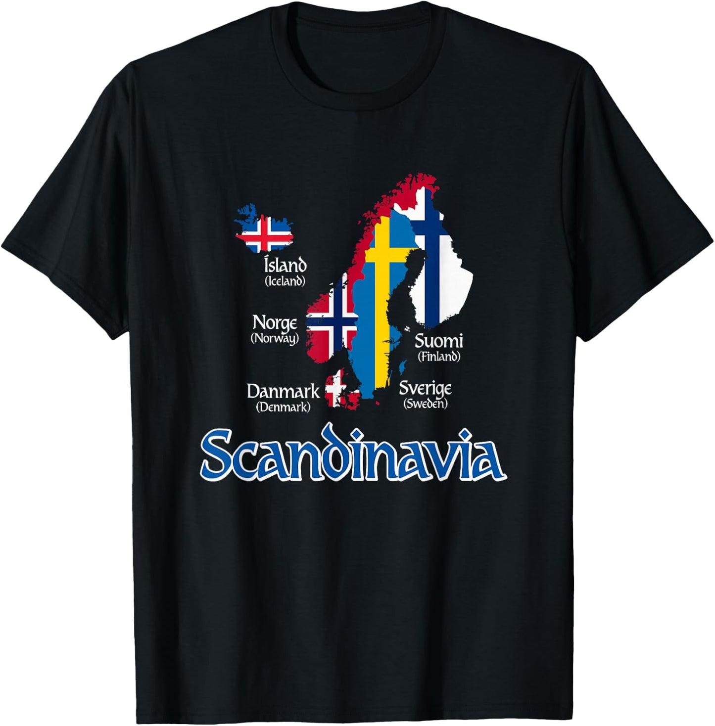 Scandinavia Flags Map T-Shirt - T-Shirt | Black