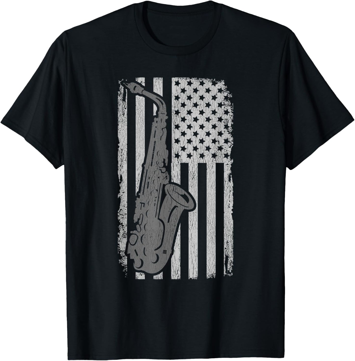 Vintage American Flag Saxophone Funny Sax Music Player Gifts Women Kids Men T-Shirt - T-Shirt | Black