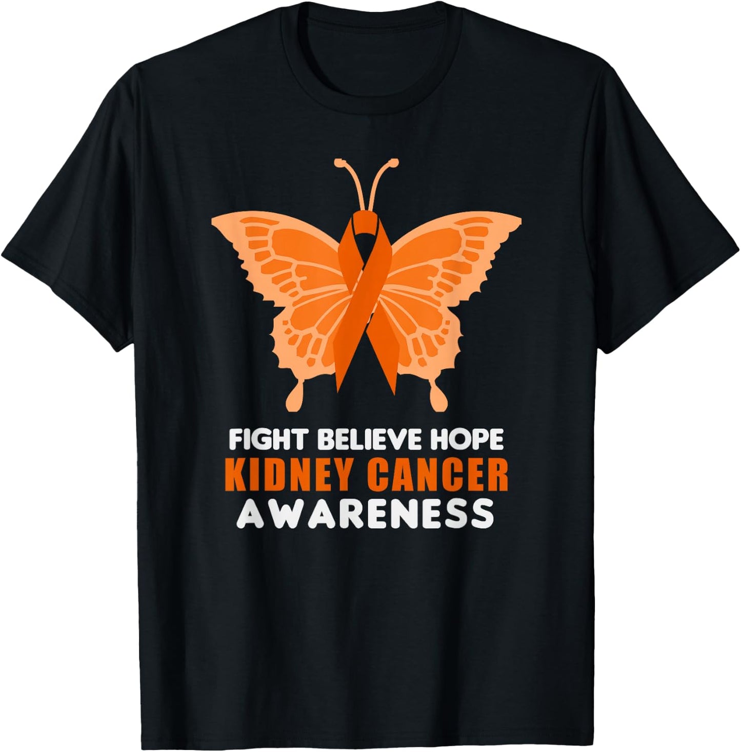 Kidney Cancer Awareness Month Orange Ribbon Butterfly T-Shirt - T-Shirt | Black