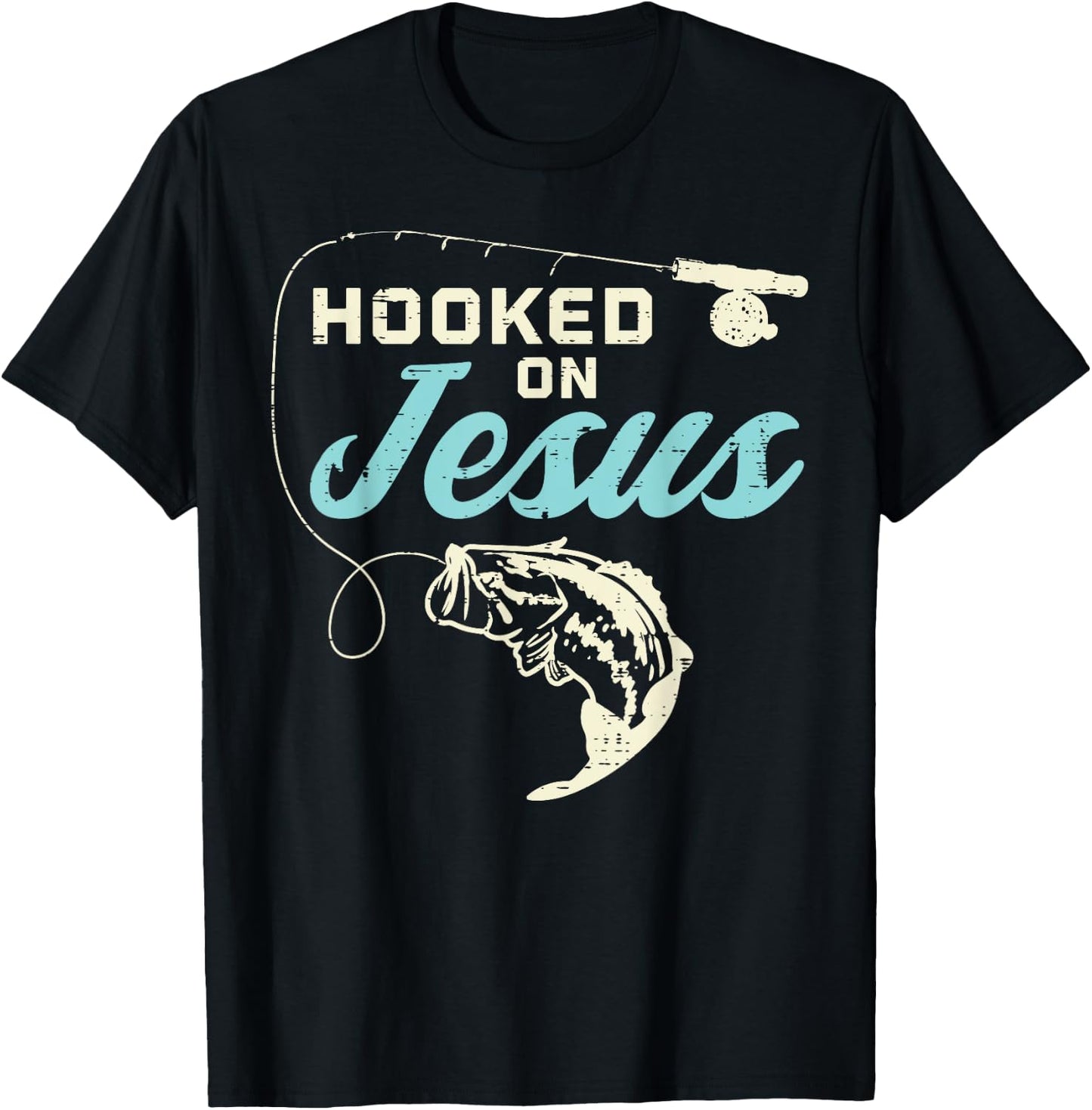 Hook On Jesus Bass Fishing Christian Religious God Gift T-Shirt - T-Shirt | Black