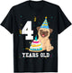 4 Years Old Birthday Pug Dog Lover Party Kids Boys Girls T-Shirt - T-Shirt | Black