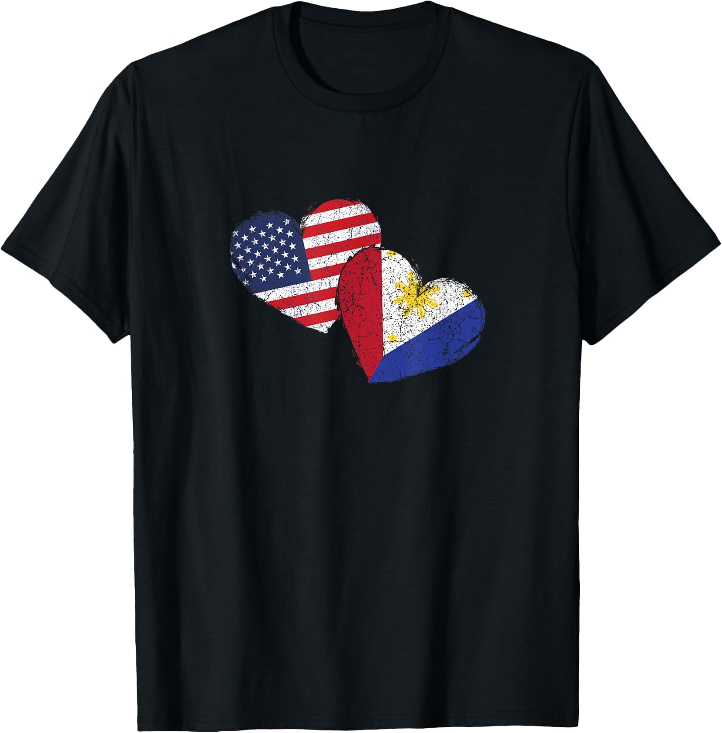USA Philippine Heart Country Flag American Filipino Pinoy T-Shirt - T-Shirt | Black