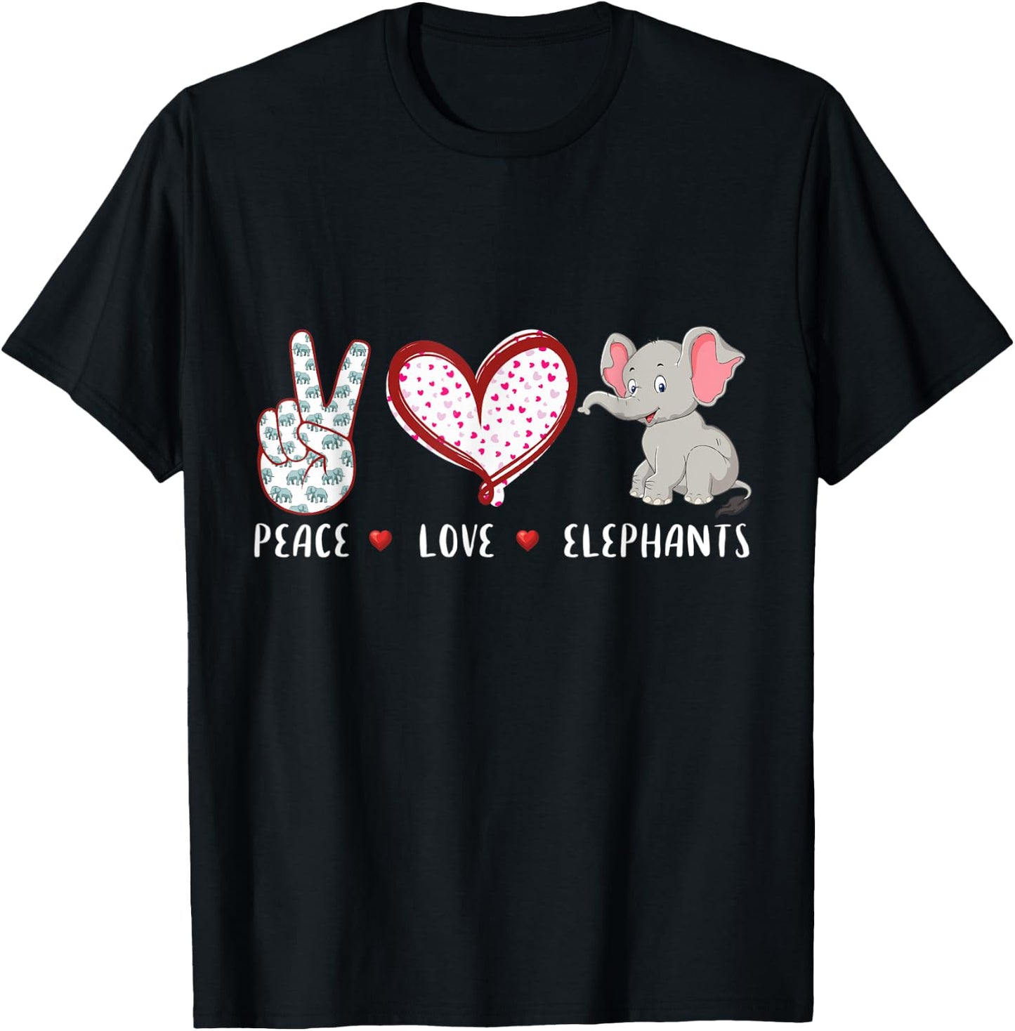 peace love Elephants gifts women kids boys girls T-Shirt - T-Shirt | Black
